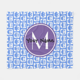 Couverture Polaire Monogramme Personnalisé N1 de Chouette Bleue et Li