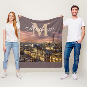 Couverture Polaire Monogramme personnalisé Paris France Tour Eiffel