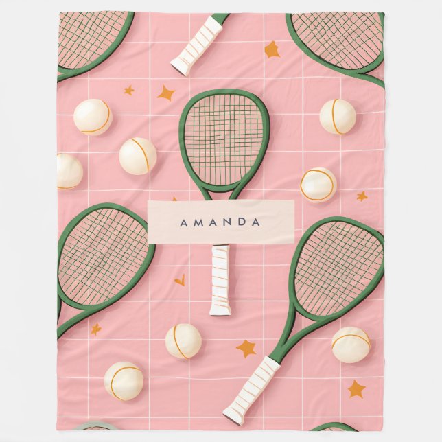 Couverture Polaire Monogramme Personnalisé Retro Tennis Racket Motif (Devant)