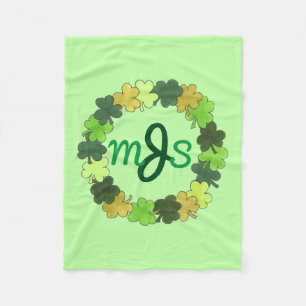 Couverture Polaire Monogramme personnalisé Vert Irlandais Shamrock Wr