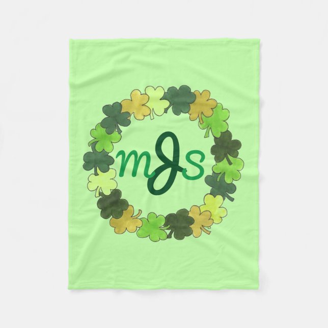 Couverture Polaire Monogramme personnalisé Vert Irlandais Shamrock Wr (Devant)