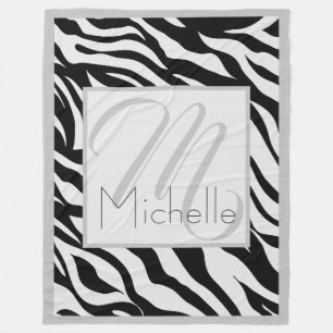 Couverture Polaire Monogramme personnalisé Zèbres noirs et blancs