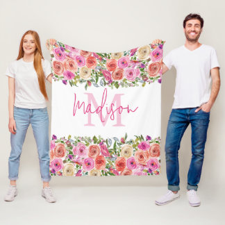Couverture Polaire Monogramme | Personnalisez | Aquarelle | Floral