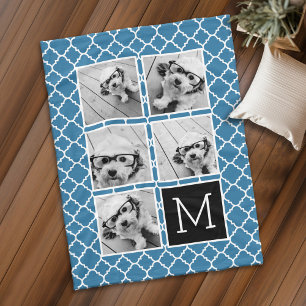 Couverture Polaire Monogramme photo Collage d'images en bleu et noir 