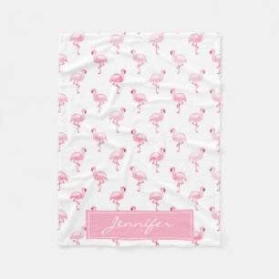 Couverture Polaire Monogramme Pink Tropical Flamingo Patch on White