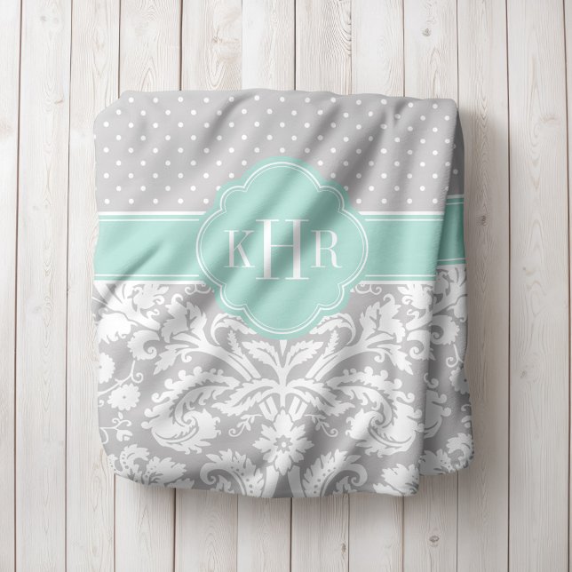 Couverture Polaire Monogramme Pois gris et menthe (Créateur téléchargé)