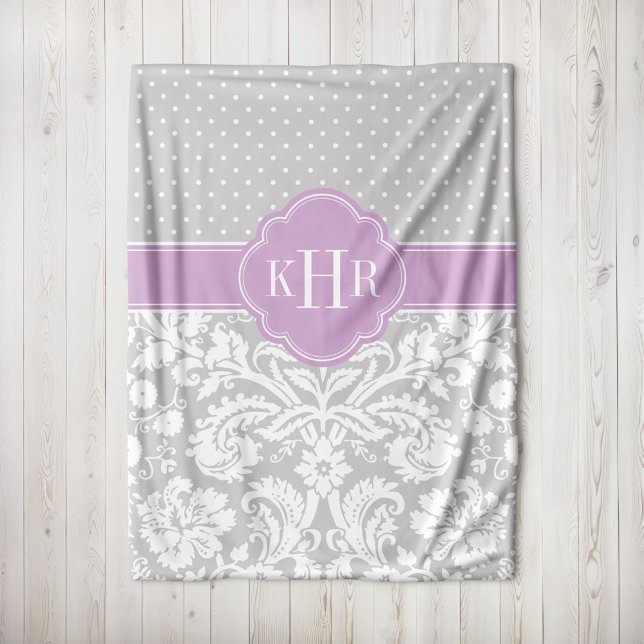Couverture Polaire Monogramme Pois gris et violet (Créateur téléchargé)
