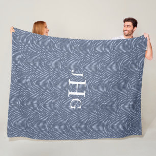 Couverture Polaire Monogramme polaire bleu et blanc à pois