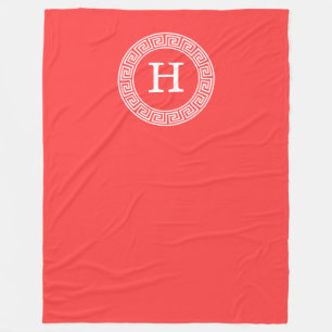 Couverture Polaire Monogramme principal grec blanc rouge de corail