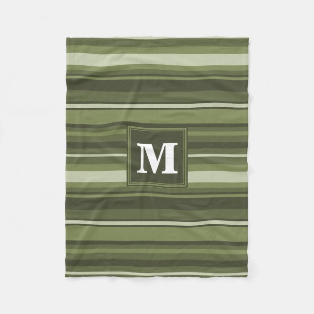 Couverture Polaire Monogramme rayures vert olive (Devant)