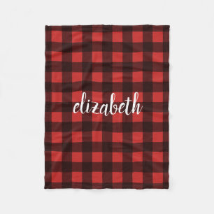 Couverture Polaire Monogramme Red Black Buffalo Plaid Nom personnalis
