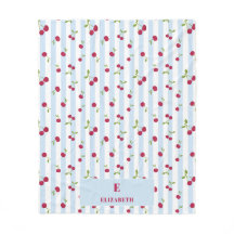 Monogramme Rétro Rayures Bleues Cerise Personnalis