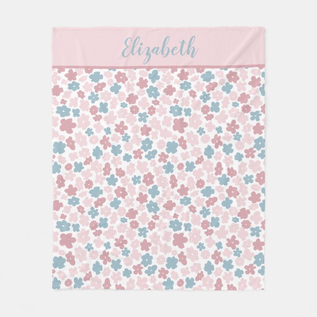Couverture Polaire Monogramme rose bleu Floral moderne Boho Cadeau te (Devant)