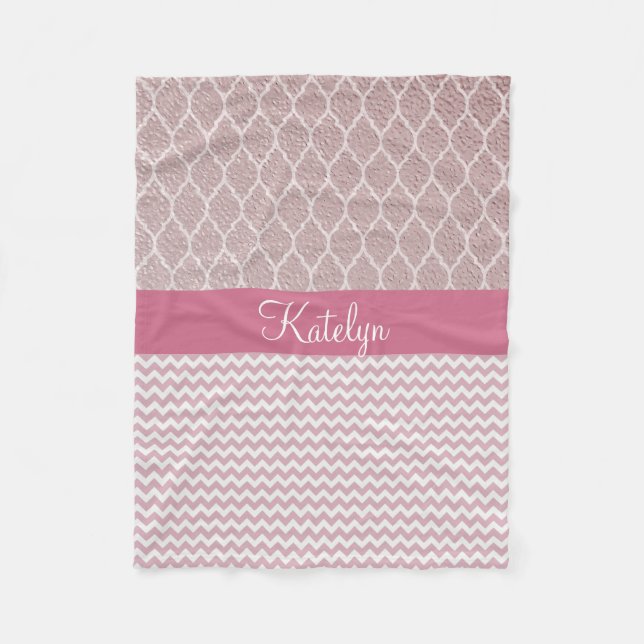 Couverture Polaire Monogramme rose de l'or | Chevron de motif de (Devant)