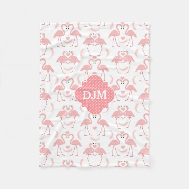 Couverture Polaire Monogramme rose de Polkadot de Flamants roses (Devant)