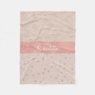 Couverture Polaire Monogramme rose du motif de point de polka d'or