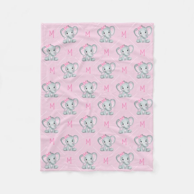 Couverture Polaire Monogramme rose éléphant étoile bébé fille (Devant)