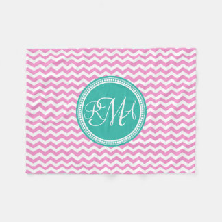 Couverture Polaire Monogramme rose et Turquoise Chevron personnalisé