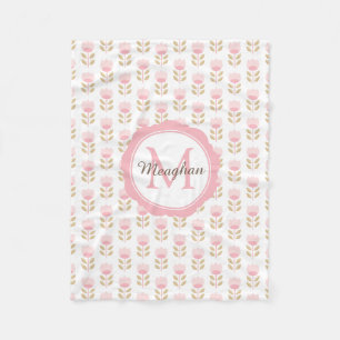 Couverture Polaire Monogramme rose Floral Motif bébé fille Nursery