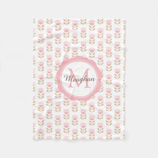 Couverture Polaire Monogramme rose Floral Motif bébé fille Nursery (Devant)