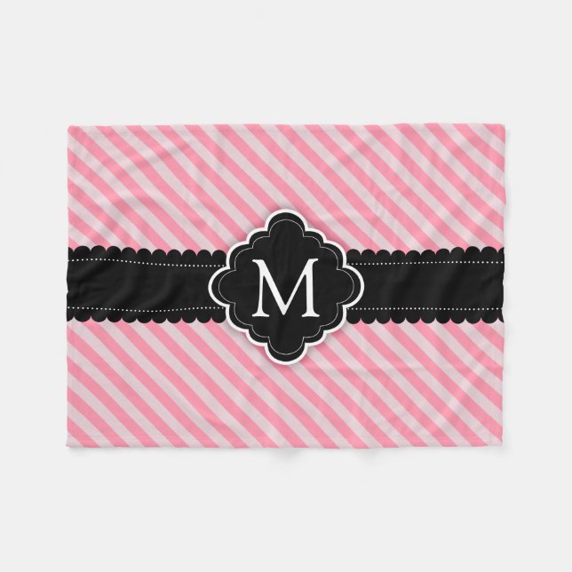 Couverture Polaire Monogramme rose Girly de coutume de noir de motif (Devant (Horizontal))