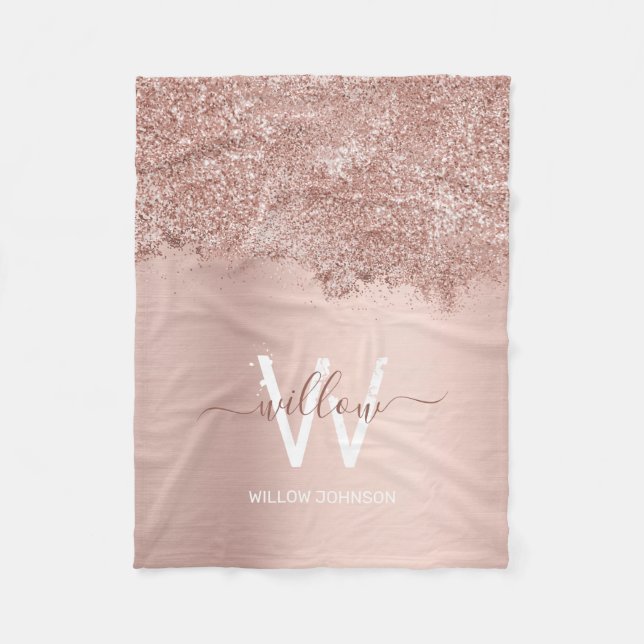 Couverture Polaire Monogramme rose Gold Blush Rose Girl Parties scint (Devant)