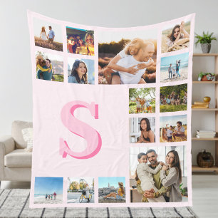 Couverture Polaire Monogramme rose moderne Personnalisé 15 Photo Coll