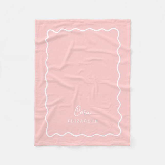 Couverture Polaire Monogramme Rose Pétale Bordure Ondulée (Devant)
