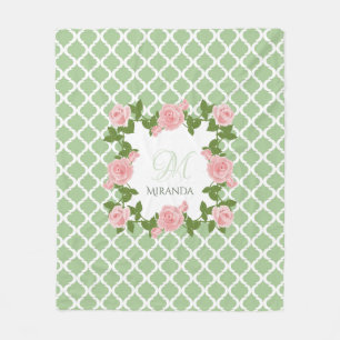 Couverture Polaire Monogramme rose rose du Quatrefoil vert du Nil