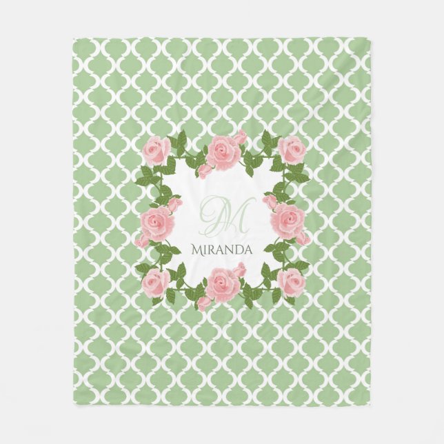 Couverture Polaire Monogramme rose rose du Quatrefoil vert du Nil (Devant)