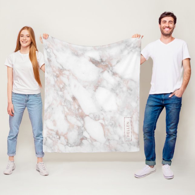 Couverture Polaire Monogramme Rose tendance-or Faux Marble (En situation)