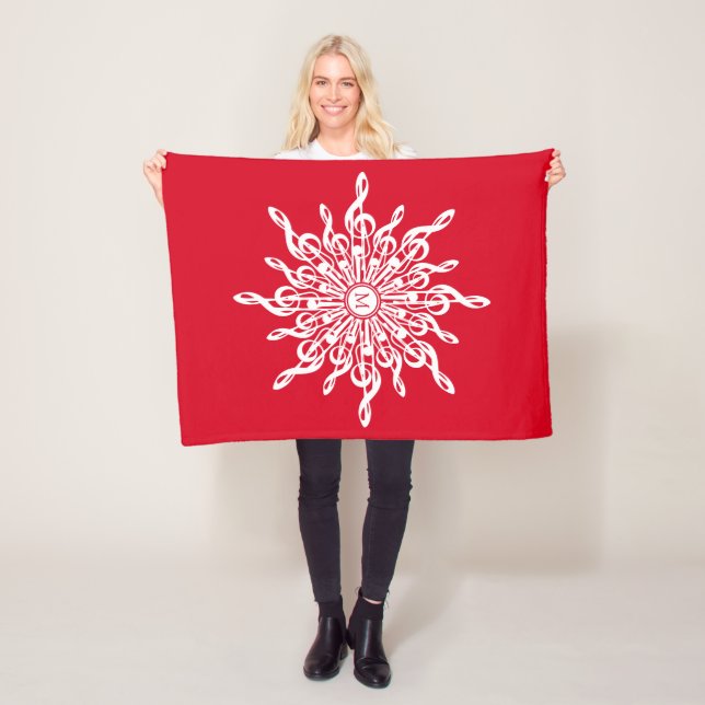 Couverture Polaire Monogramme rouge de Noël G-Clef Snowflake (En situation)