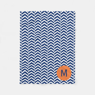 Couverture Polaire Monogramme Royal Blue avec Motif Orange Chevron