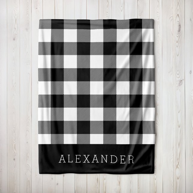 Couverture Polaire Monogramme Russe Black and White Buffalo Check (Créateur téléchargé)