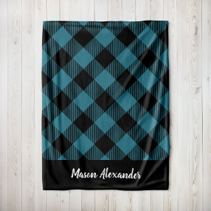 Couverture Polaire Monogramme Russe Bleu et Noir Buffalo Check