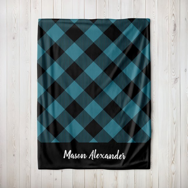Couverture Polaire Monogramme Russe Bleu et Noir Buffalo Check (Créateur téléchargé)