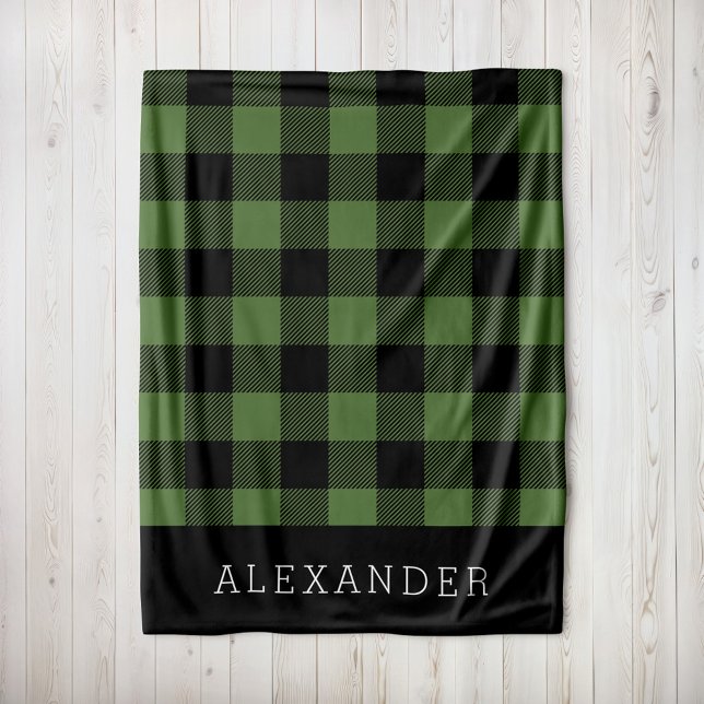 Couverture Polaire Monogramme Russe Green et Black Buffalo Check (Créateur téléchargé)