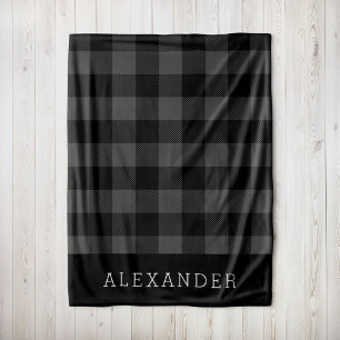 Couverture Polaire Monogramme Russe Gris et Buffalo Noir Check