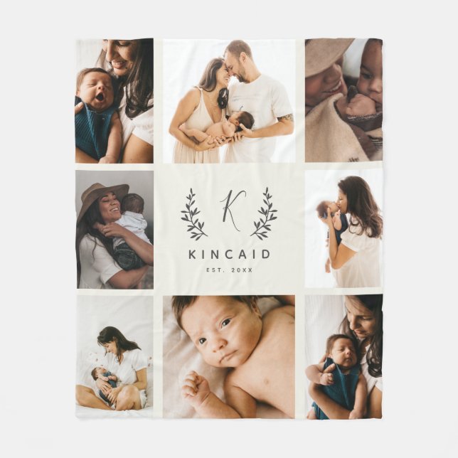 Couverture Polaire Monogramme Rustique Laurier Collage Photo 8 (Devant)