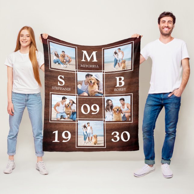 Couverture Polaire Monogramme rustique personnalisé Couples Collage p (En situation)