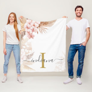 Couverture Polaire Monogramme Script Pampas Nom de l'herbe Palmes ini