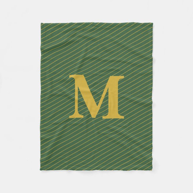 Couverture Polaire Monogramme simple Hunter Green et Gold Stripes (Devant)