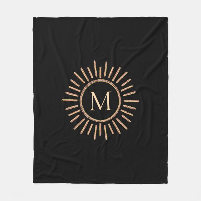 Couverture Polaire Monogramme simple moderne couleur or noir (Devant)