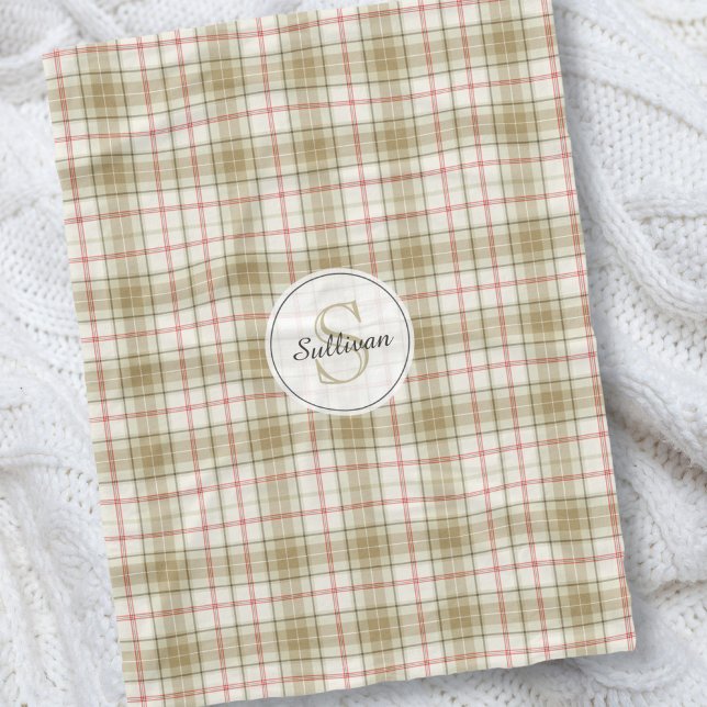 Couverture Polaire Monogramme Tan et rouge Plaid Rustique Motif confo (Créateur téléchargé)