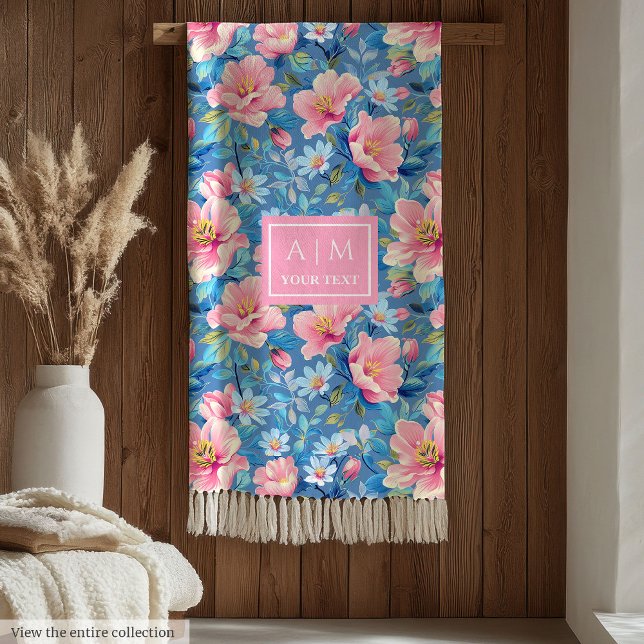 Couverture Polaire monogramme tendance pastel bleu et rose (Trendy pastel blue and pink watercolor monogram Fleece Blanket)