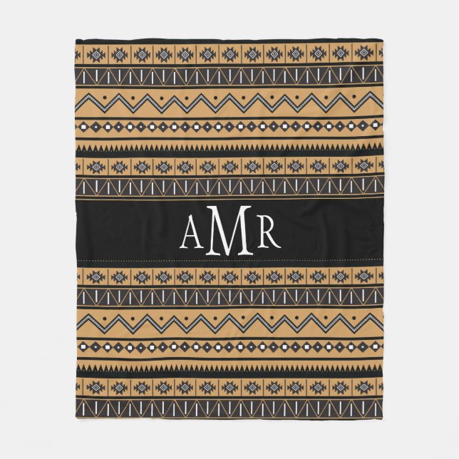Couverture Polaire Monogramme tribal Aztèque noir et blanc (Devant)