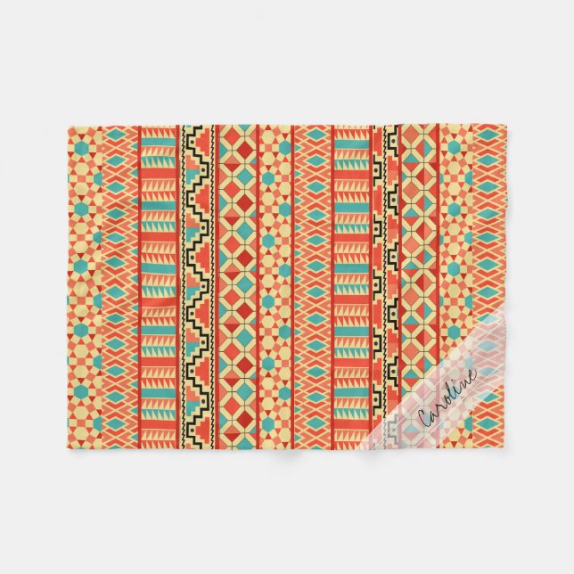 Couverture Polaire Monogramme Turquoise rose Abstrait Tribal Imprimer (Devant (Horizontal))