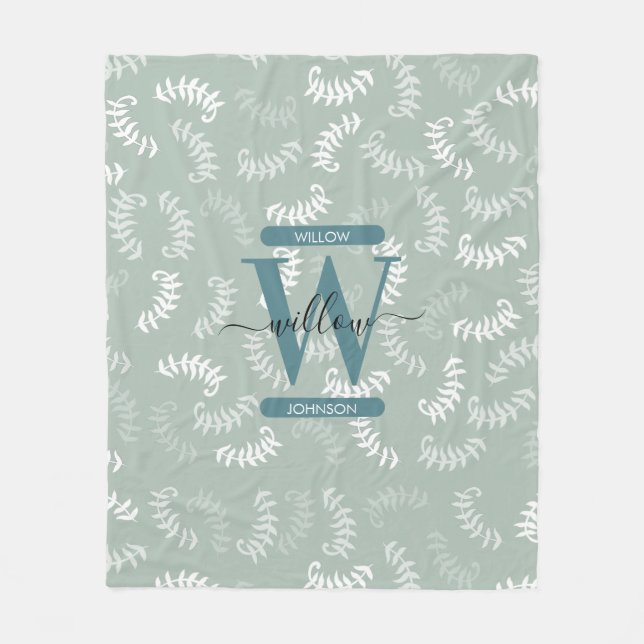 Couverture Polaire Monogramme turquoise vert Feuille (Devant)