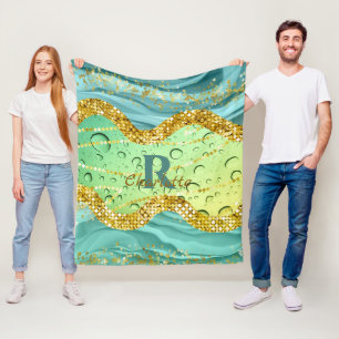 Couverture Polaire Monogramme vert émeraude Gradient lumineux