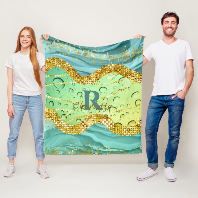 Couverture Polaire Monogramme vert émeraude | Gradient lumineux (En situation)